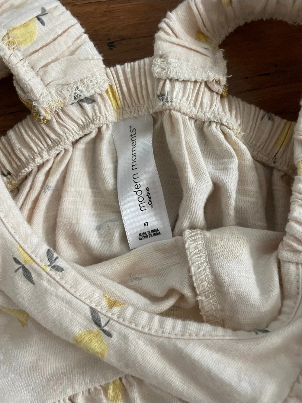 Girls' Cream Dress with Yellow Lemon Print and Ruffle Trim